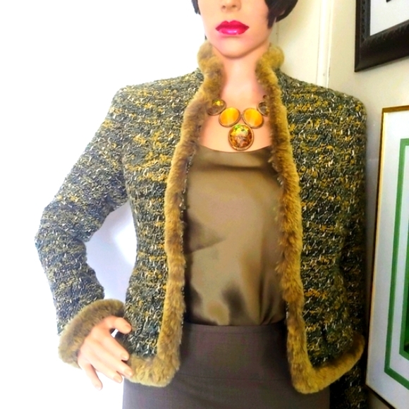 LAFAYETTE 148 4-6 3 PC TWEED BOUCLE FUR TRIM WOOL SILK 3 PC SKIRT SUIT NWOT - Picture 13 of 14